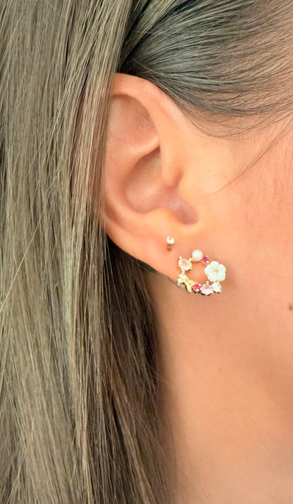Golden shell and crystal wreath earrings