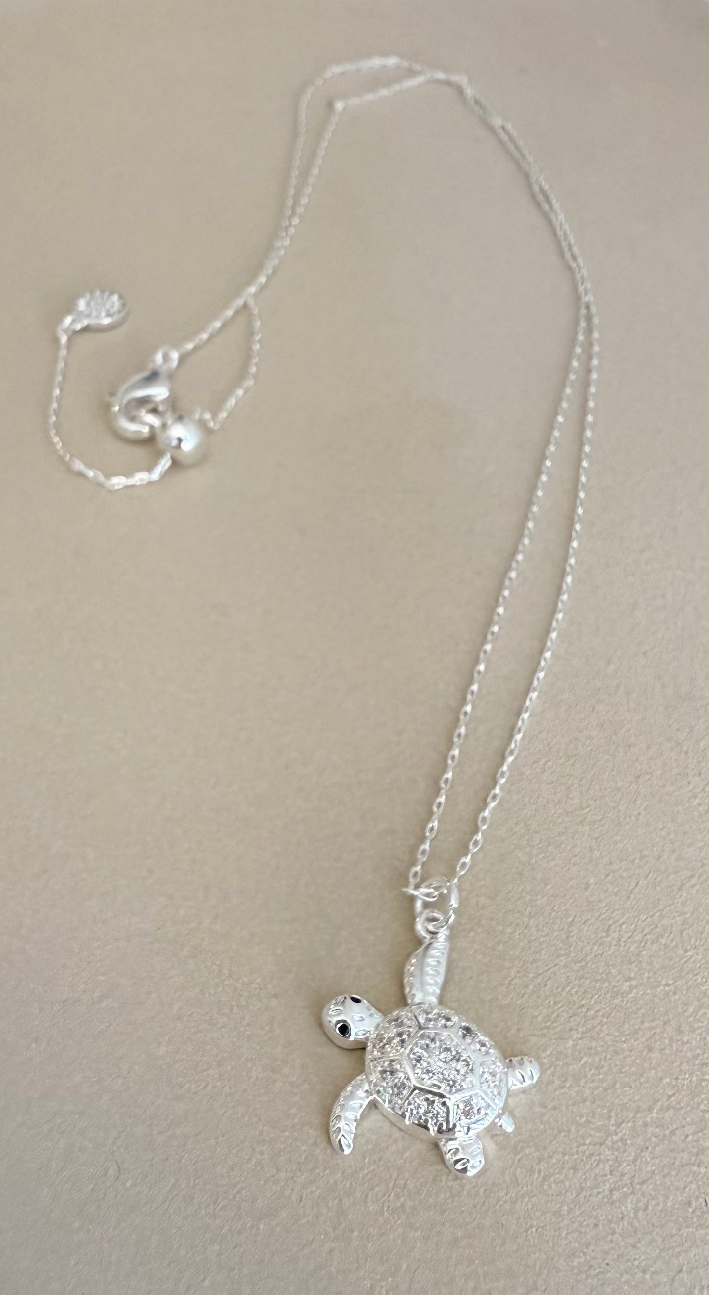 Silver plated crystal turtle necklace