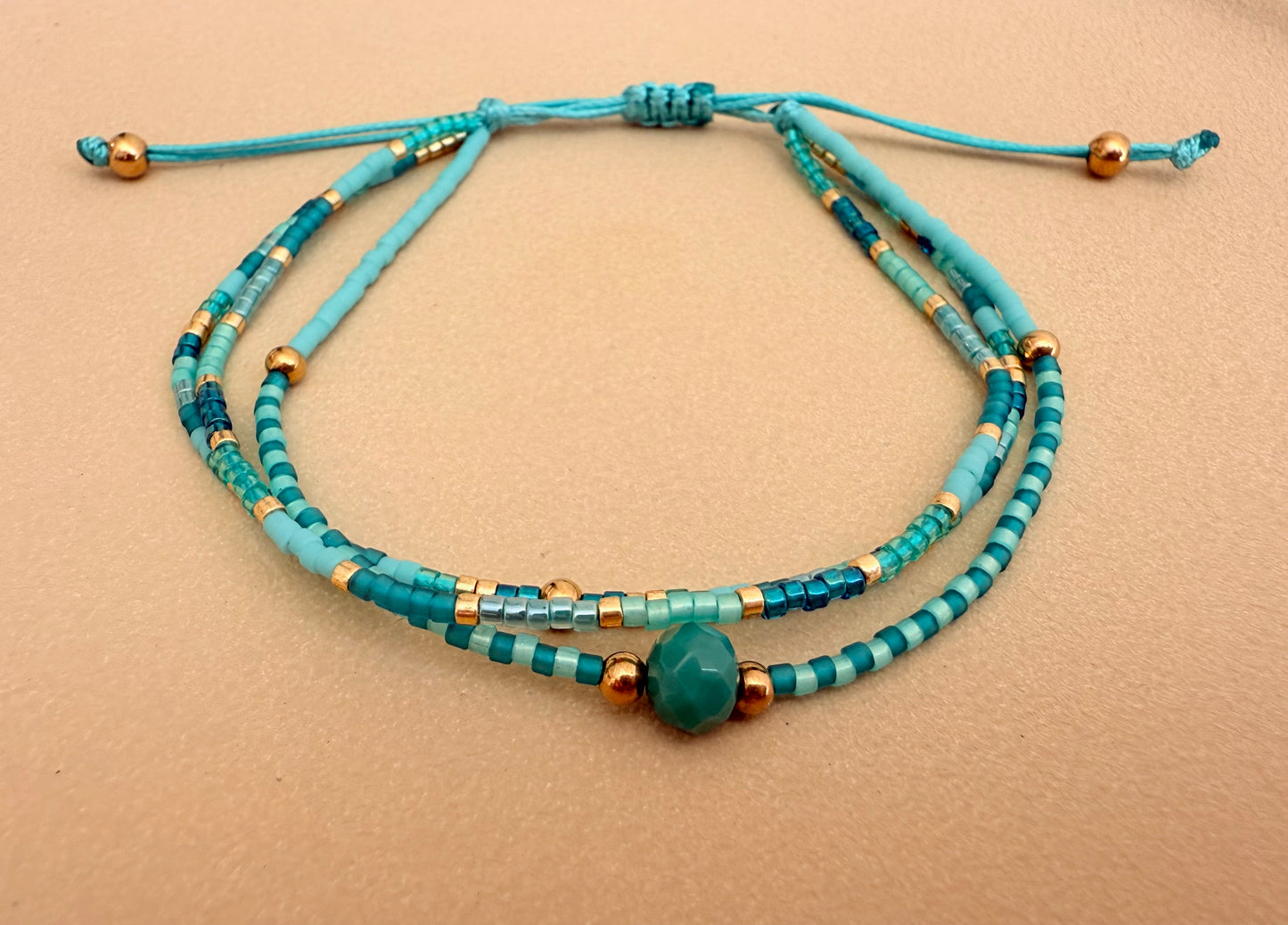 Turquoise mix adjustable beaded bracelet
