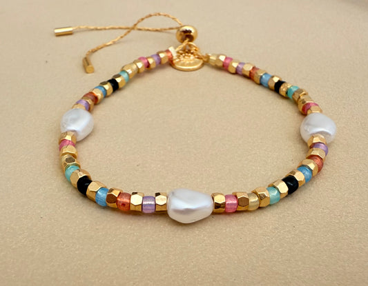Faux gold and pastel bracelet with pearls