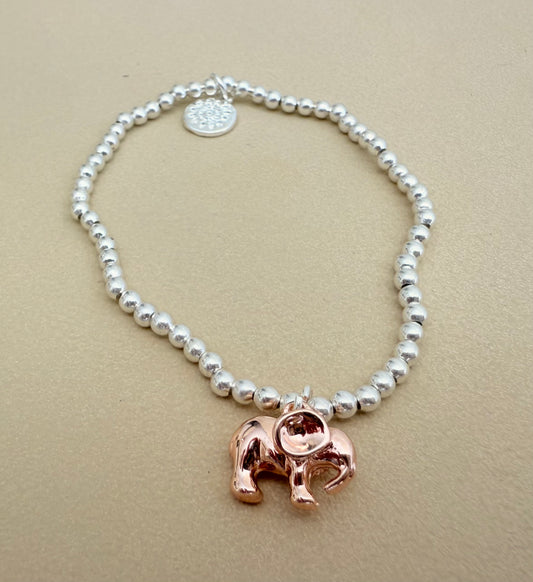 Silver plated bracelet with rose gold elephant