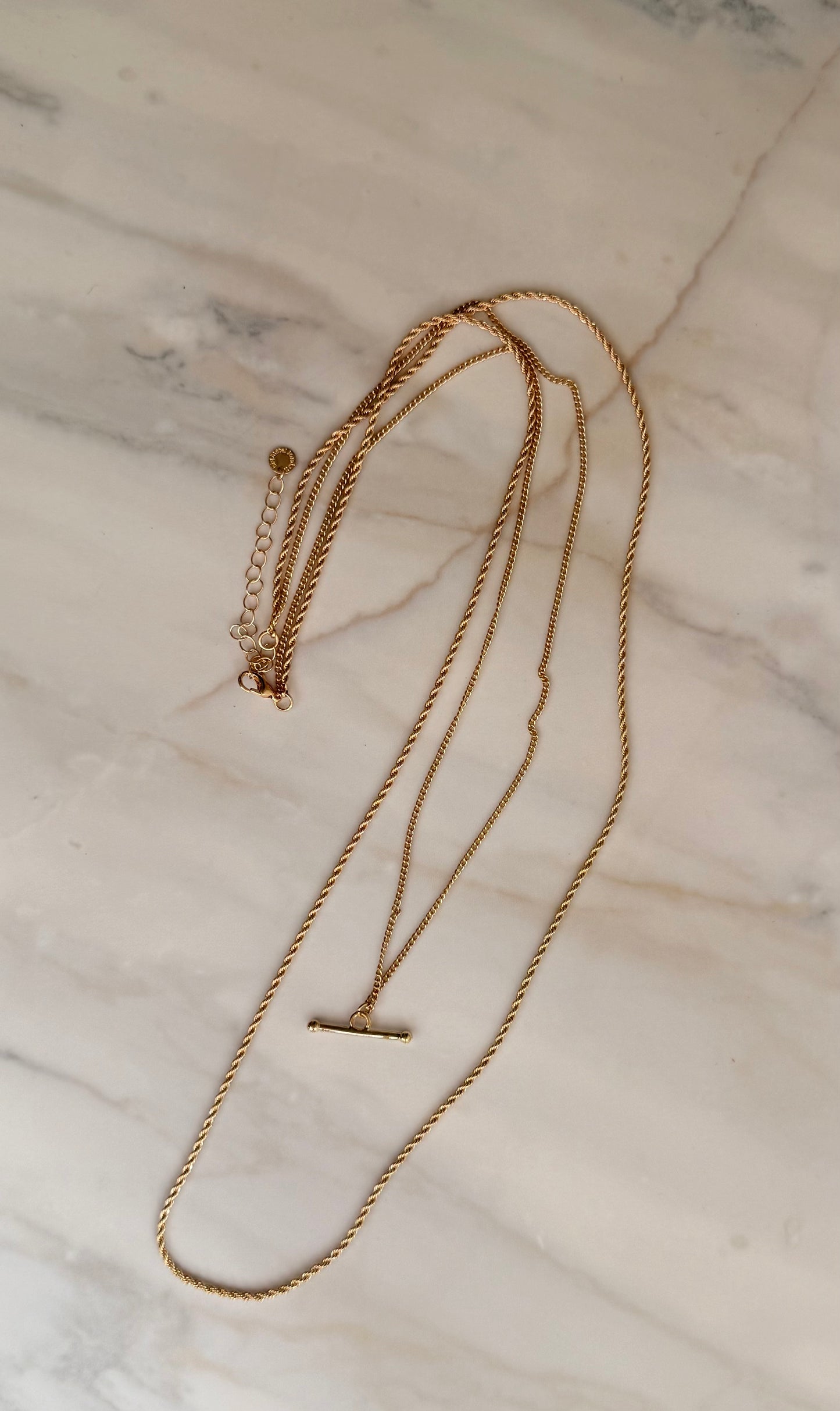 Marina Two Layered Chain Long Necklace With Tbar