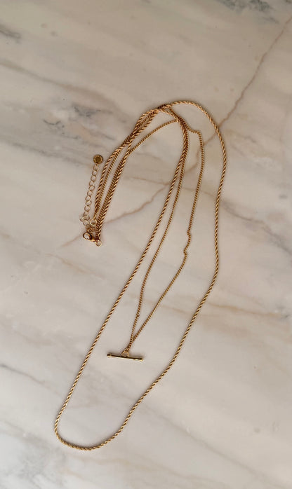 Marina Two Layered Chain Long Necklace With Tbar