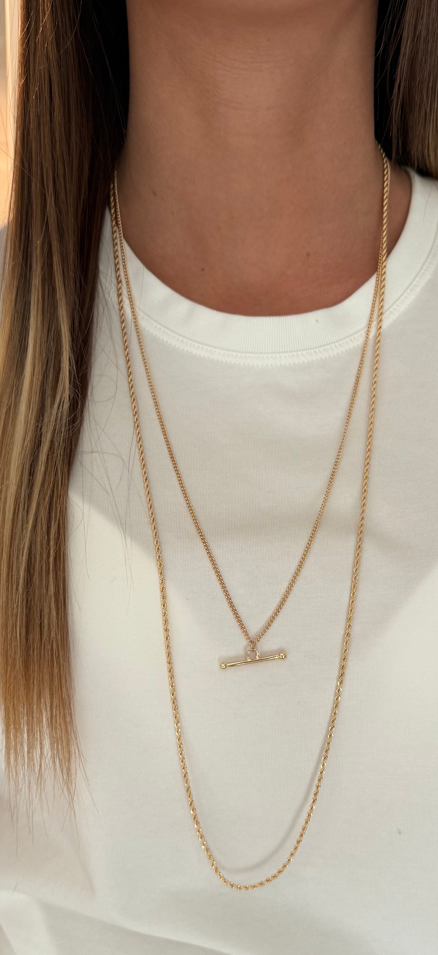 Marina Two Layered Chain Long Necklace With Tbar